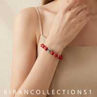 Red Turquoise Howlite Owl Charm Bracelet, 8mm Natural Stone Elastic Stretch Jewelry