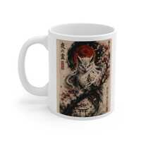 Japanese Owl Mug, AKIRA Spirit of the Night, Sakura Moon Owl Cup, Owl Lover Gift, Japanese Folklore