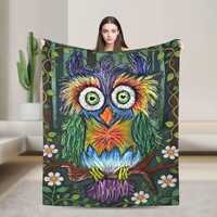 Woodland Owl Flannel Blanket: Whimsical Fairy Tale Art, Cozy Nursery Decor