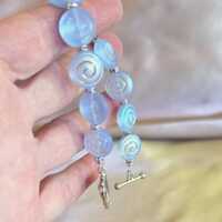 Blue Swirl Beaded Bracelet with Silver Owl Toggle Clasp