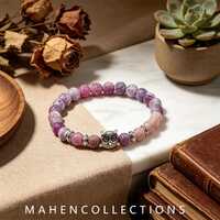 Cracked Purple Agate Owl Charm Bracelet: Boho Natural Stone Jewelry