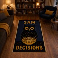 3 AM Decisions Rug, Funny Owl Cereal Carpet, Night Owl Gift