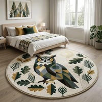 Geometric Owl Forest Round Rug – Woodland Nature Home Decor