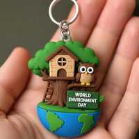 Owl Treehouse Keychain, Hand-Painted Woodland Charm, Nature Lover Gift
