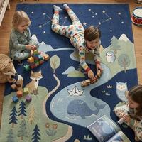 Animal Adventure Kids Rug: Fox, Owl, Whale, Woodland Nursery Playroom Carpet