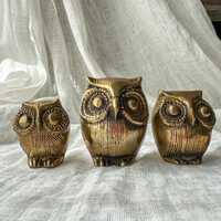 Vintage Messing Eulen Set 3er Set mit Patina | Eulen Deco Vintage | Mid Century Brass Owls | Retro W