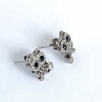 Owl earrings- vintage stud earrings, silvertone with black rhinestone eyes
