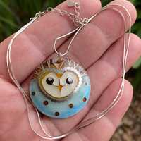 Cloisonn&eacute; Owl Fine Silver Pendant Handmade Original Design