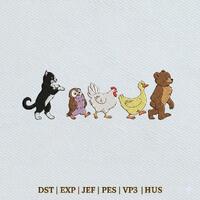 Animal Friends Cat Owl Chicken Duck Bear, Cute Embroidery Design, Instant Download Dst Pe
