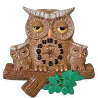 Vintage Ceramic Owl Clock MCM Retro Boho Hippy 70s Not Tested