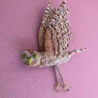 Burrowing Owl in Flight Paper Mache Wall Art