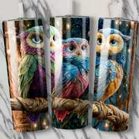 Colorful Owl Tumbler Wrap, 20oz Skinny Owl Sublimation PNG, Whimsical Fantasy Owl Art, Boho Mystical