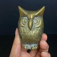 W1464 Vintage Solid Brass Owl Figurine, Mid Century Modern Owl Paperweight, Brass Bird Statue, Wise 