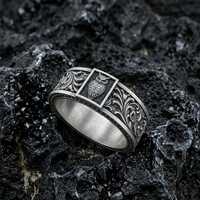 Handmade Owl Ring, Oxidized Baroque Band, 925 Sterling Silver Signet Ring, Vintage Mens Floral Band,