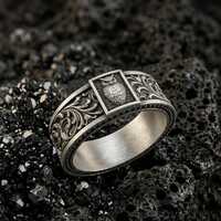 Sterling Silver Owl Ring: Vintage Baroque Floral Design - Oxidized Finish