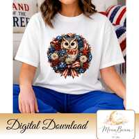 Patriotic Owl PNG | Watercolor Owl Clipart | Fourth of July Design | Floral Owl Digital | Commercial