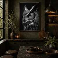 Great Horned Owl Fine Art Print | Black White Wildlife Wall Art | Museum Quality Matte Print | Owl P