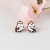 Hand-painted Snowy Owl Stud Earrings by Robin Valley