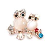 Cute Opal Owls Brooch, Mother and Baby Owl on a Branch Pin, Gift for Her