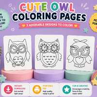 Owl Coloring Pages, Fun Kids Activity, Printable PDF Download