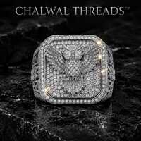 Sterling Silver Owl Moissanite Signet Ring, Iced Out Statement Jewelry