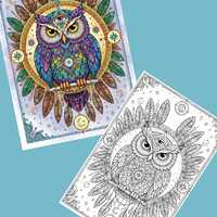 Mystical Owl Coloring Page | Printable Adult Coloring Sheet | Celestial Boho Owl Art | Instant Downl