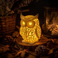 3D Printed Owl Tealight Candle Holder &ndash; Cozy LED Flameless Night Light, Rustic Hollow Carved O