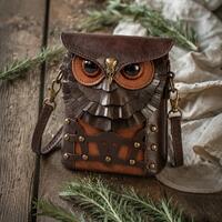 Steampunk Owl Crossbody Bag Vintage PU Leather Rivet Owl Shoulder Bag Gothic Medieval Costume Festiv