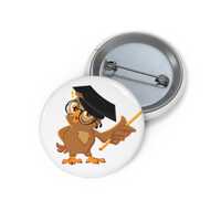 Graduation Owl Button Pin | Round Pinback Badge, Cap and Diploma Design