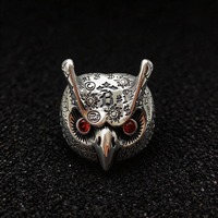 925 Sterling Silver Owl Ring, Wisdom Owl Ring, Adjustable Open Ring, Vintage Statement Ring