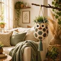 Crochet Owl Plant Holder Pattern, Boho Wall Decor, Beginner Crochet (PDF Download)