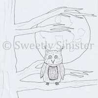 Whimsical Owl Coloring Page, Hand-Drawn Fantasy Art