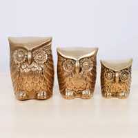 Vintage Set of 3 Solid Brass Owl Figurines, Brass Owl Family Statues, Mid Century Modern Bird Decor,