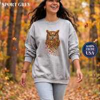 Majestic Fall Owl Hoodie, Autumn Leaves Bird Sweatshirt