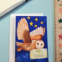 Barn owl watercolour art print blank birthday card A6