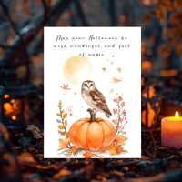 Owl Halloween Greeting Card Watercolor Autumn Moon Card Design Printable 5x7 Instant Download