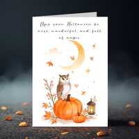 Owl Halloween Greeting Card Watercolor Autumn Moon Card Design Printable 5x7 Instant Download