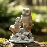 Otagiri Owl Decor, Japanese Ceramic Mother and Baby Figurine, Woodland Nursery Accent