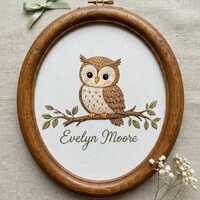 Custom Owl on Branch Name Embroidery Design, Personalized Baby Name Embroidery File, Woodland Owl Nu
