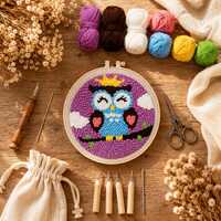 Owl Punch Needle Kit Beginner Embroidery Kit DIY Craft Kit Cute Animal Wall Decor Handmade Hoop A
