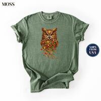 Majestic Fall Owl Shirt, Autumn Leaves Bird Comfort Colors Tee