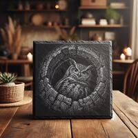 Owl in Hollow Tree PNG Engraving &ndash; Woodland Wisdom Art for Laser Slate Design[101]