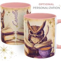 Book Lover Owl Mug, Bookish Wise Owl Librarian, Vintage Style, Optional Personalization