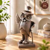 Victorian Gentleman Owl Statue | Antique Bronze Resin Owl Figurine | Vintage Home Office Decor &