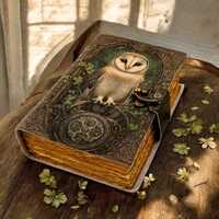 Owl Leather Journal, Handmade Deckle Edge Paper, Magical Book of Shadows, Witchy Grimoire