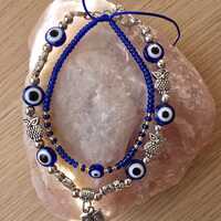 Evil Eye Owl Bracelet Set | Blue Beaded Stackable Jewelry (Set of 2)