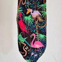 Vintage Tropical Bird Silk Tie. Owl, flamingo, parrrot, cockatoo, toucan. Rain forest tie.