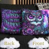 Mystical Owl Celestial Throw Pillow Cover, Boho Cosmic Moon Cushion, Witchy Spiritual Decor