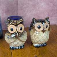 Vintage Ceramic Owl Figurines Set of 2, Mid Century Owl Pair, Hear No Evil See No Evil Owls, Retro W