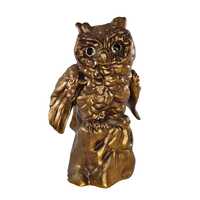 Freeman McFarlin Owl On Stump Sculpture #932 Gold Finish 7" Mid Century Modern